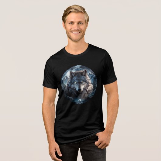 Alpha Wolf in Ice Mountains Artwork Tri-Blend Shirt (Voorkant volledig)