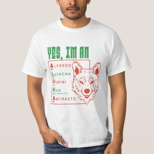ALPHA WOLF ITALIAANSE LEVENSMIDDELEN IK BEN EEN AL T-SHIRT (Voorkant)