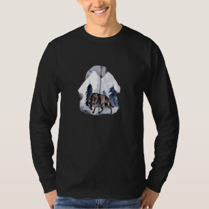 Alpha Wolf Waterverf Snow Mountains Winter Moon W T-shirt