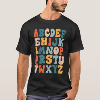 Alphabet A B C Kindergarten Teacher Student Back T T-shirt