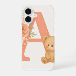 Alphabet A Floral Bear Phone Case iPhone 16 Hoesje