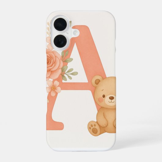 Alphabet A Floral Bear Phone Case iPhone 16 Hoesje (Achterkant)