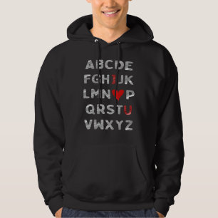 Alphabet Abc I Love You Valentijnsdag Heart Hoodie