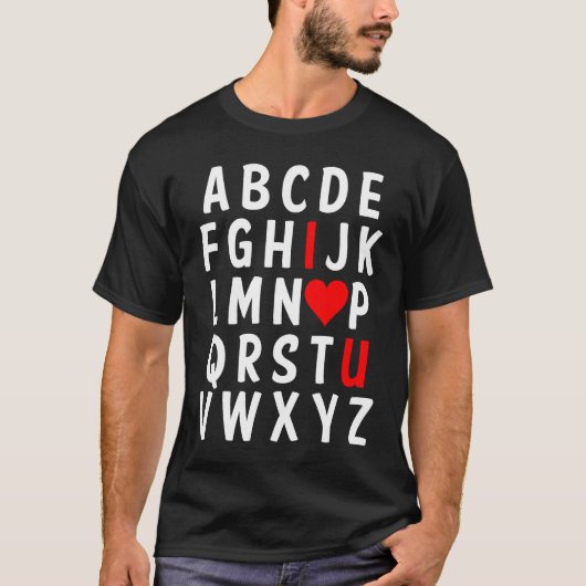Alphabet ABC I Love You Valentines Day Heart  Him  T-shirt (Voorkant)