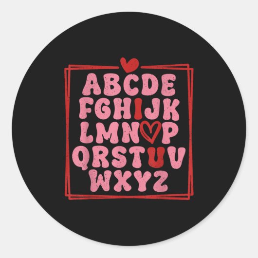 Alphabet Abc I Love You Valentines Day Heart  Ronde Sticker (Voorkant)