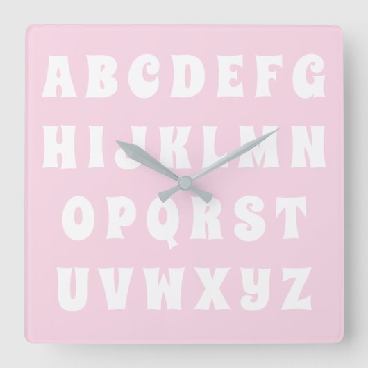 Alphabet Abc patroon roze witte crèche kinder kame Vierkante Klok (Voorkant)