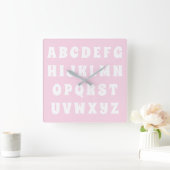 Alphabet Abc patroon roze witte crèche kinder kame Vierkante Klok (Huis)