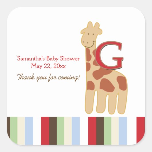 Alphabet ABC Soep (Giraffe) SQUARE Favor Sticker (Voorkant)