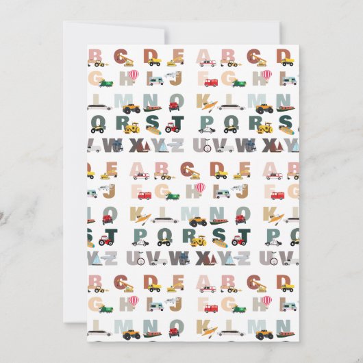 Alphabet ABC Trucks, Voertuigen Kinderverjaardag Kaart (Achterkant)