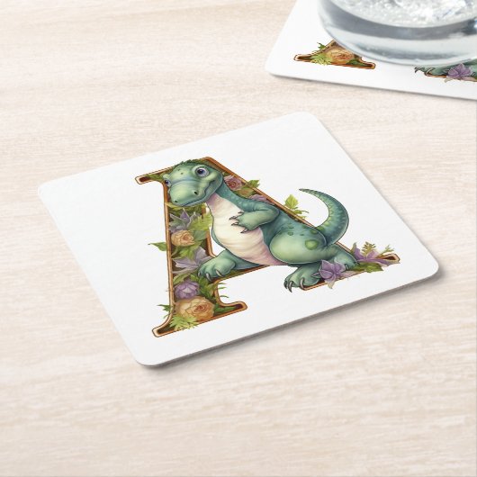 Alphabet Adventure: De letter A met Iguanodon Kartonnen Onderzetters (Schuin)