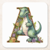 Alphabet Adventure: De letter A met Iguanodon Kartonnen Onderzetters (Voorkant)
