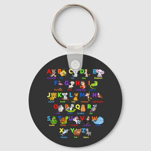 Alphabet Animal ABC's leren Basic Button Keychai Sleutelhanger (Voorkant)