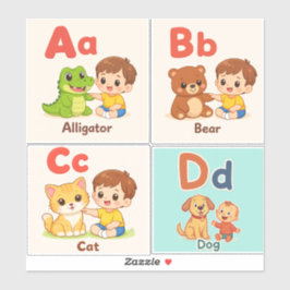 Alphabet Animals Sticker Sheet A–D