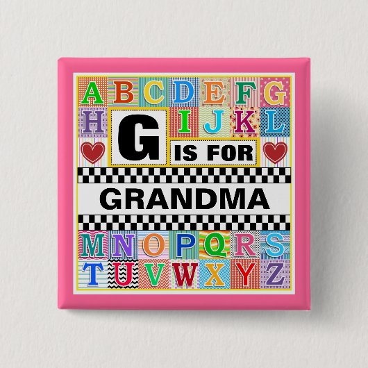 Alphabet Art voor oma Vierkante Button 5,1 Cm (Voorkant)