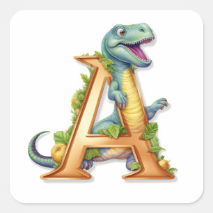 Alphabet Avontuur: Een voor Dinosaurus Vierkante Sticker