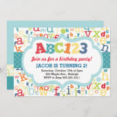 Alphabet Birthday Party Invitation Kaart (Voorkant / Achterkant)