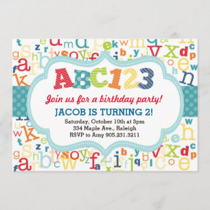 Alphabet Birthday Party Invitation Kaart
