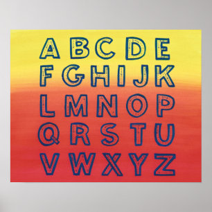 Alphabet Chart Upper Hoesje Letters Sunset Ombre Poster