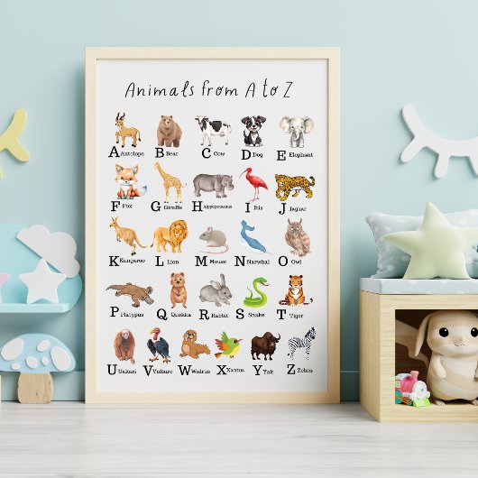 Alphabet Dier A - Z Kinderen Educatieve Kinderopva Poster