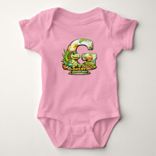 🦕💖 Alphabet Dino “G” Baby Jersey Bodysuit 👶✨ (Voorkant)