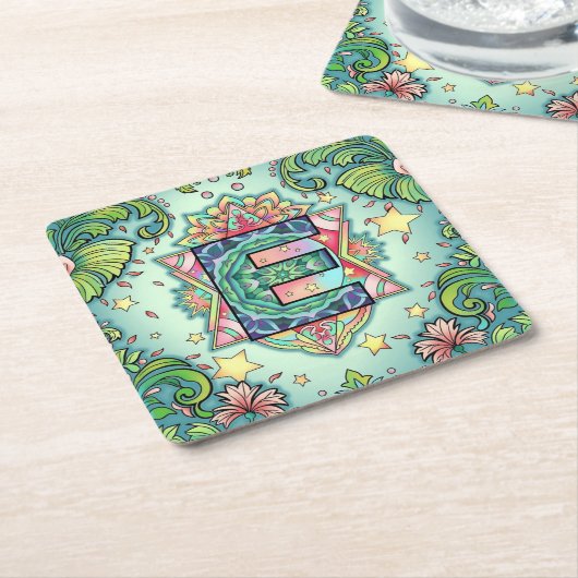 Alphabet E mandala Kartonnen Onderzetters (Schuin)