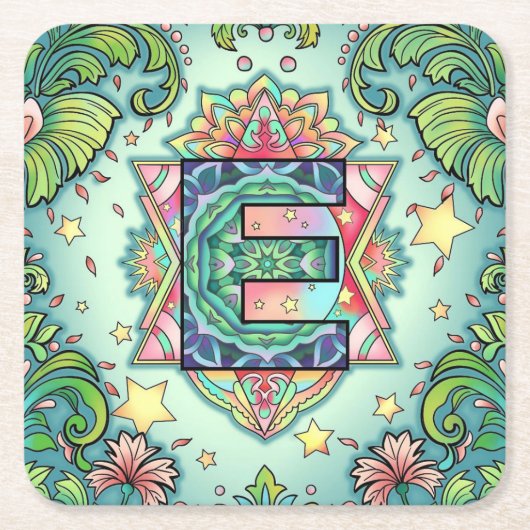 Alphabet E mandala Kartonnen Onderzetters (Voorkant)