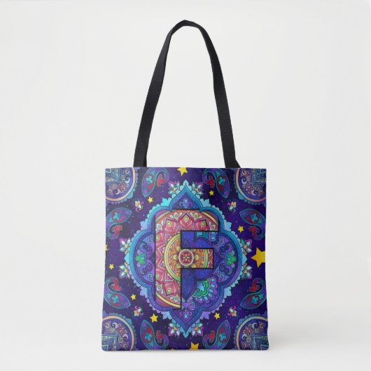 Alphabet F mandala Tote Bag (Voorkant)