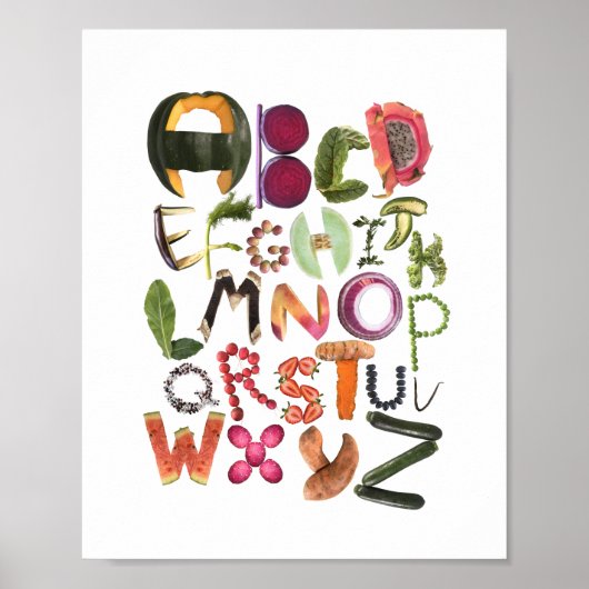 Alphabet Food Art met groenten en fruit - Poster (Voorkant)