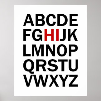 Alphabet HI, gedrukt of in zwart-wit en rood, post Poster