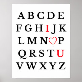 Alphabet Ik hou van je hart hoofdletter Kinder kam Poster