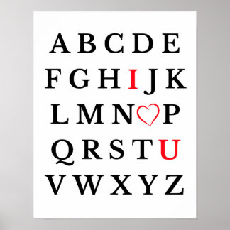 Alphabet Ik hou van je hart hoofdletter Kinder kam Poster