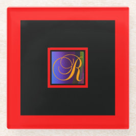 ALPHABET INITIAAL R MONOGRAM GLAZEN ONDERZETTER