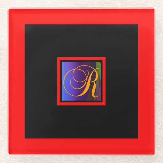 ALPHABET INITIAAL R MONOGRAM GLAZEN ONDERZETTER (Voorkant)