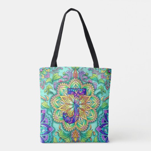 Alphabet J mandala Tote Bag (Achterkant)