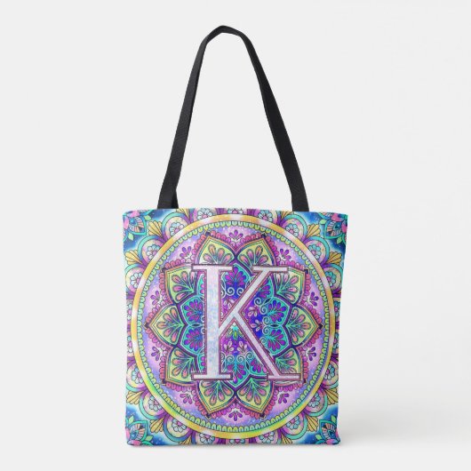 Alphabet K mandala Tote Bag (Achterkant)