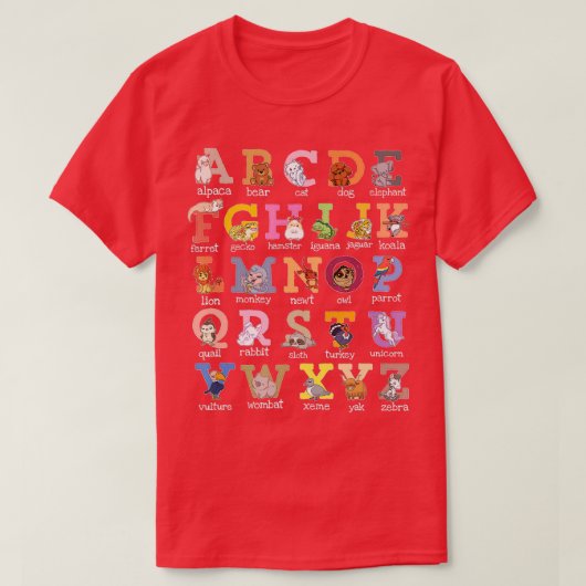 Alphabet Kinder Letters Cat Dog Ferret Hamster Par T-shirt (Design voorkant)