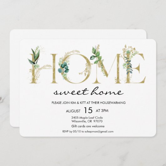 Alphabet Leaf Home Huisverwarming Uitnodiging (Voorkant / Achterkant)