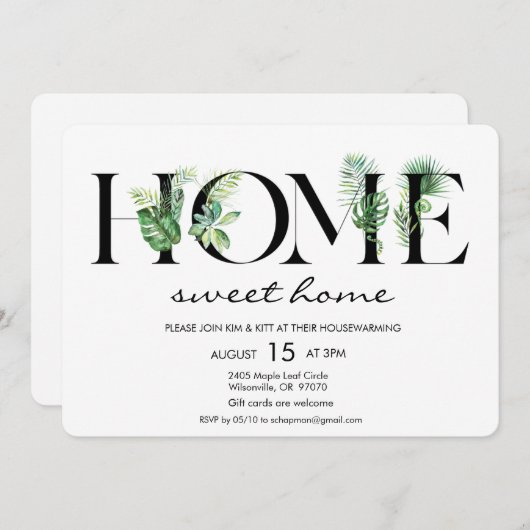 Alphabet Leaf Home Huisverwarming Uitnodiging (Voorkant / Achterkant)