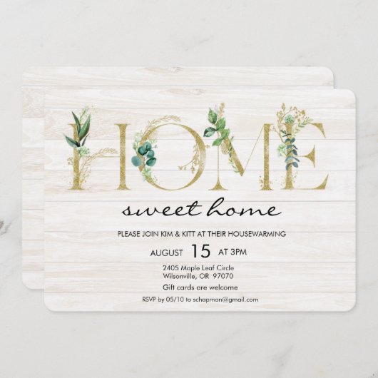 Alphabet Leaf Housewarming Uitnodiging (Voorkant / Achterkant)