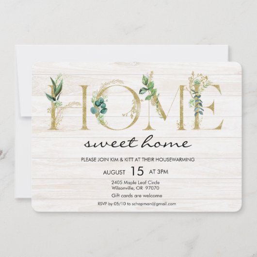 Alphabet Leaf Housewarming Uitnodiging (Voorkant)