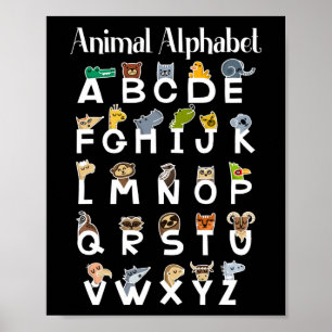 Alphabet Learning Kids Cute Animals ABCs Poster