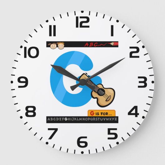 Alphabet Letter G is for Guitar Grote Klok (Voorkant)