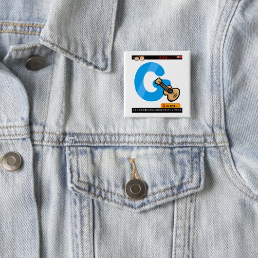 Alphabet Letter G is for Guitar Vierkante Button 5,1 Cm (In situ)