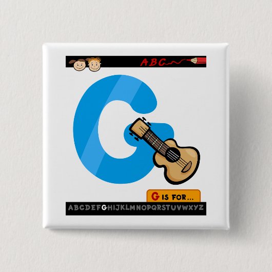 Alphabet Letter G is for Guitar Vierkante Button 5,1 Cm (Voorkant)