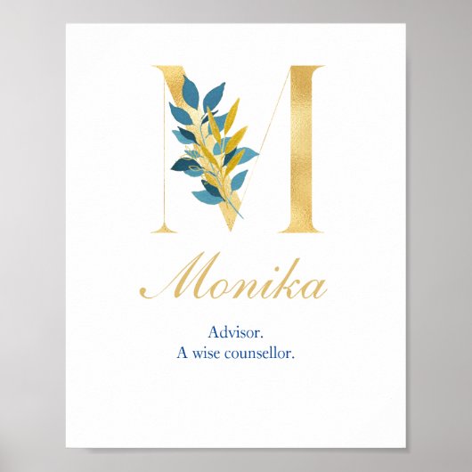 Alphabet letter M Wall poster Name and Betekenis (Voorkant)