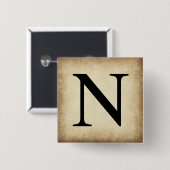 Alphabet Letter Nu Vierkante Button 5,1 Cm (Voorkant /achterkant)
