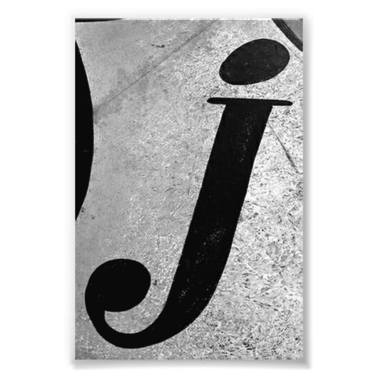 Alphabet Letter Photography J1 Black en White 4x6 Foto Afdruk (Voorkant)