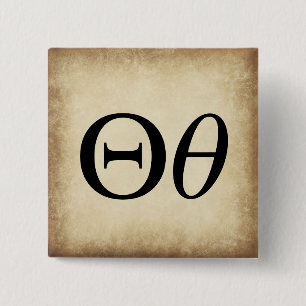 Alphabet Letter Theta Vierkante Button 5,1 Cm