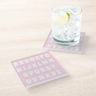 Alphabet Letters Abc patroon roze witte kinderen Glazen Onderzetter