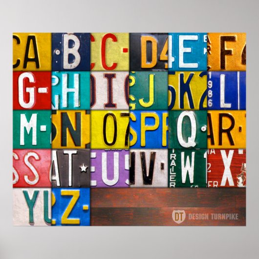 Alphabet Letters License Bord Art Poster (Voorkant)
